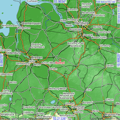 Topographic map of Bothel