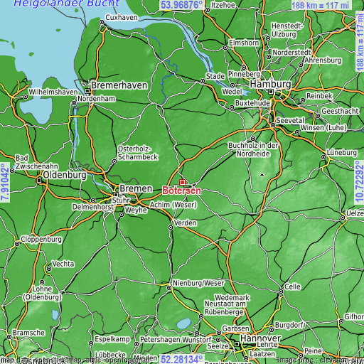 Topographic map of Bötersen