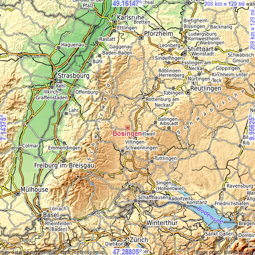 Topographic map of Bösingen