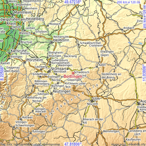 Topographic map of Börtlingen