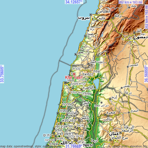 Topographic map of Kfar Yasif