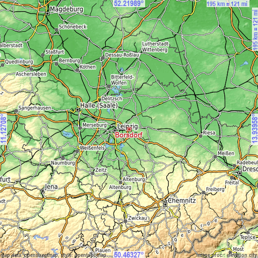 Topographic map of Borsdorf