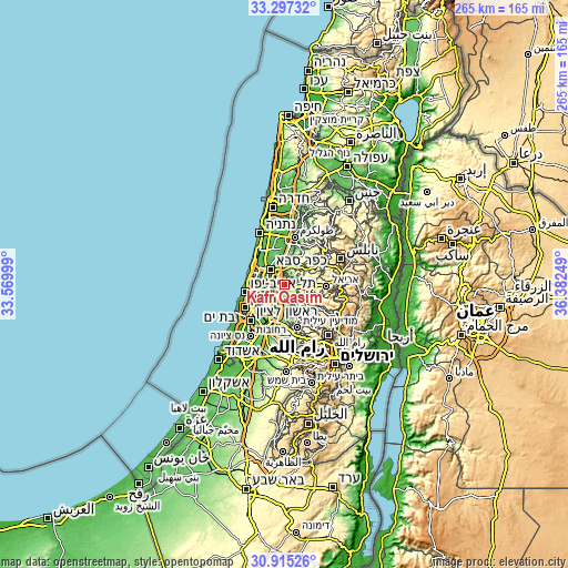 Topographic map of Kafr Qāsim