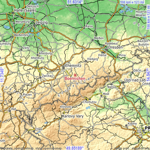 Topographic map of Börnichen