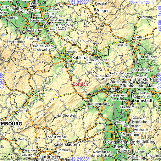 Topographic map of Bornich