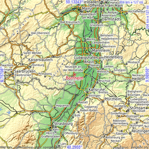 Topographic map of Bornheim