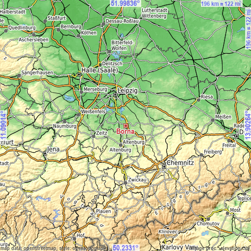 Topographic map of Borna