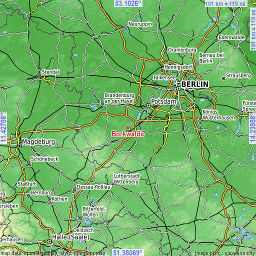 Topographic map of Borkwalde