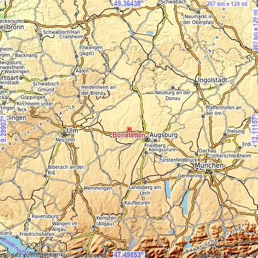 Topographic map of Bonstetten