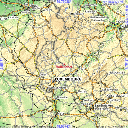 Topographic map of Bollendorf