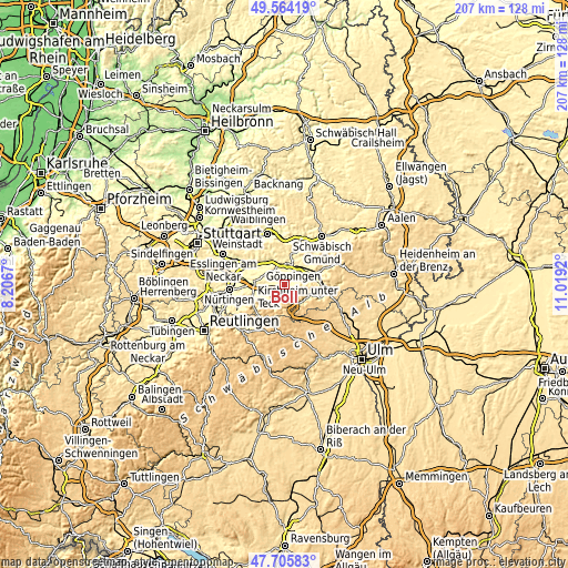 Topographic map of Boll