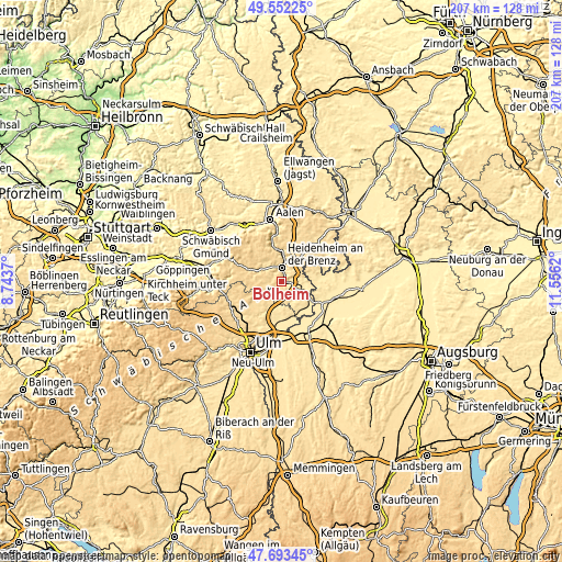 Topographic map of Bolheim