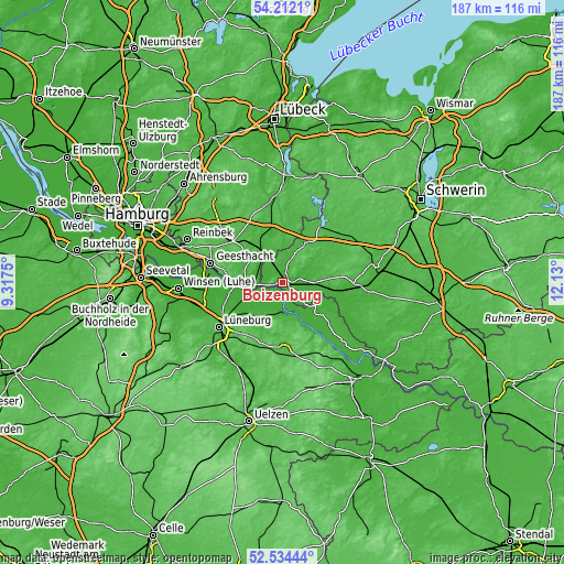 Topographic map of Boizenburg