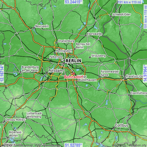 Topographic map of Bohnsdorf