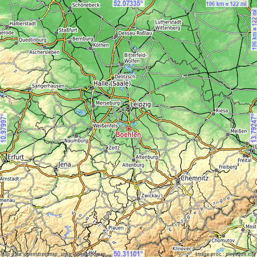 Topographic map of Böhlen