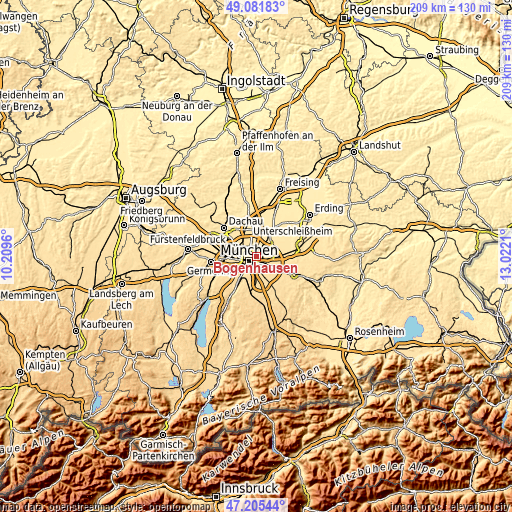 Topographic map of Bogenhausen