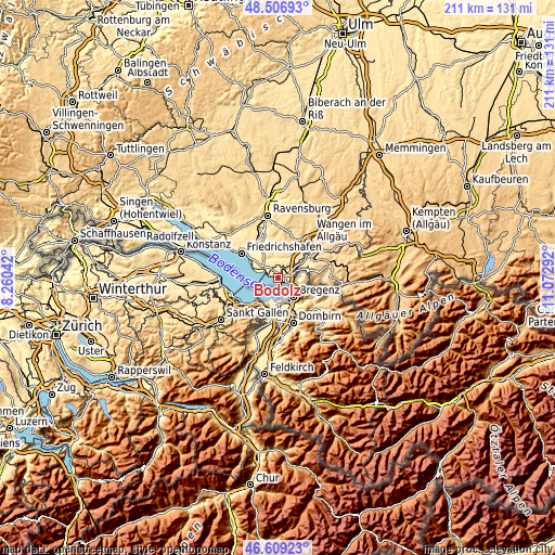 Topographic map of Bodolz