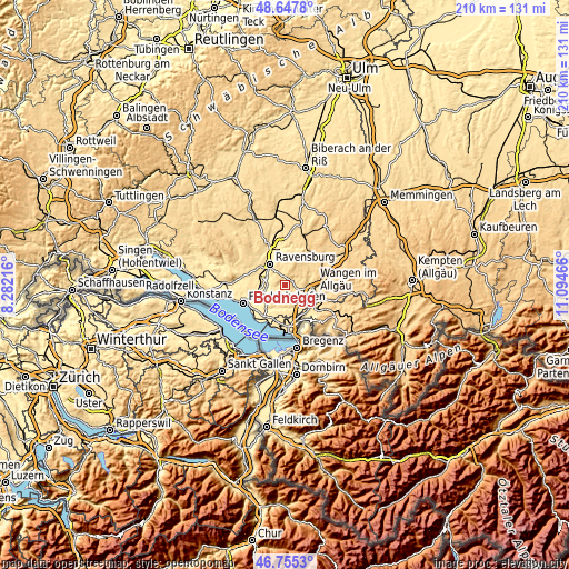 Topographic map of Bodnegg