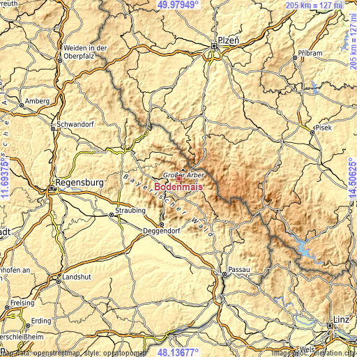 Topographic map of Bodenmais