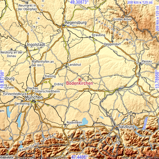 Topographic map of Bodenkirchen