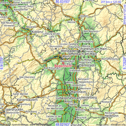 Topographic map of Bodenheim