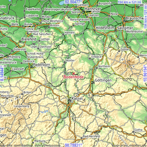 Topographic map of Bodenfelde