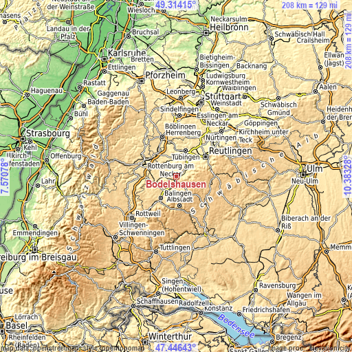 Topographic map of Bodelshausen