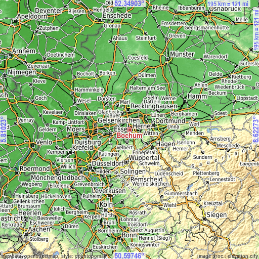 Topographic map of Bochum