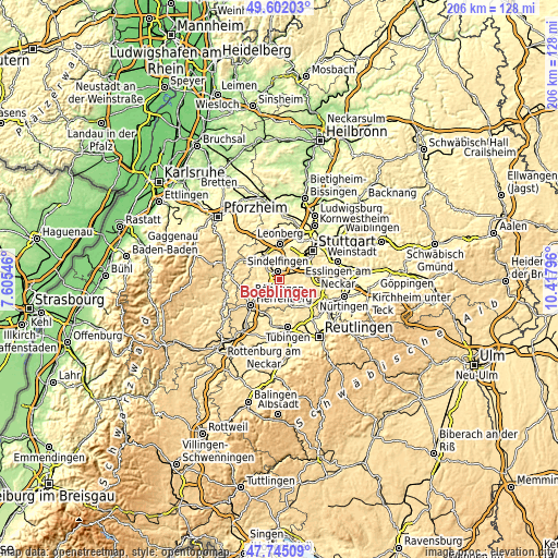 Topographic map of Böblingen