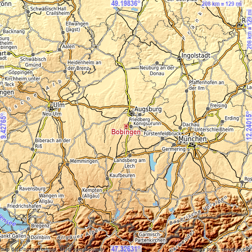 Topographic map of Bobingen