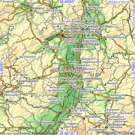 Topographic map of Bobenheim-Roxheim