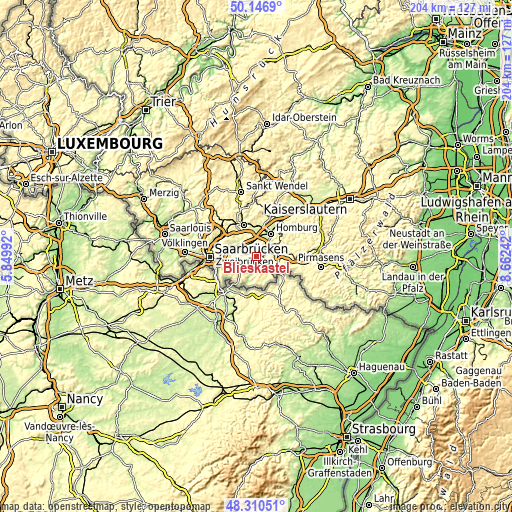 Topographic map of Blieskastel