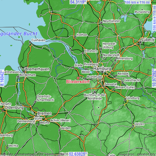 Topographic map of Bliedersdorf