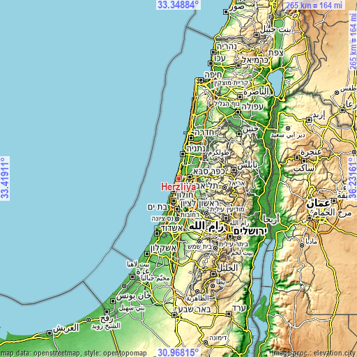 Topographic map of Herzliya