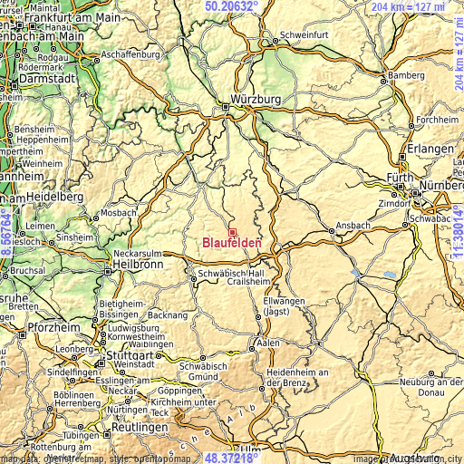 Topographic map of Blaufelden