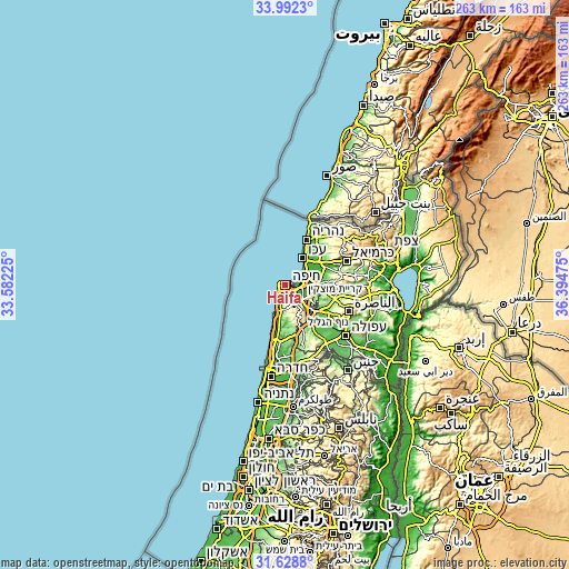 Topographic map of Haifa