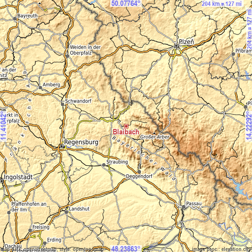 Topographic map of Blaibach