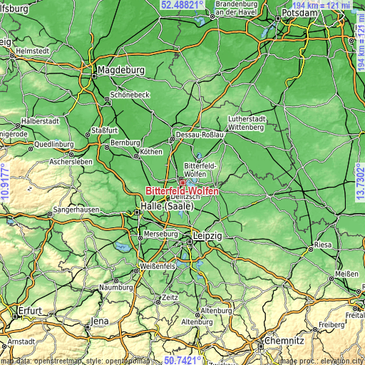 Topographic map of Bitterfeld-Wolfen