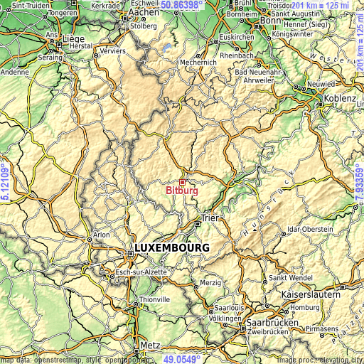 Topographic map of Bitburg