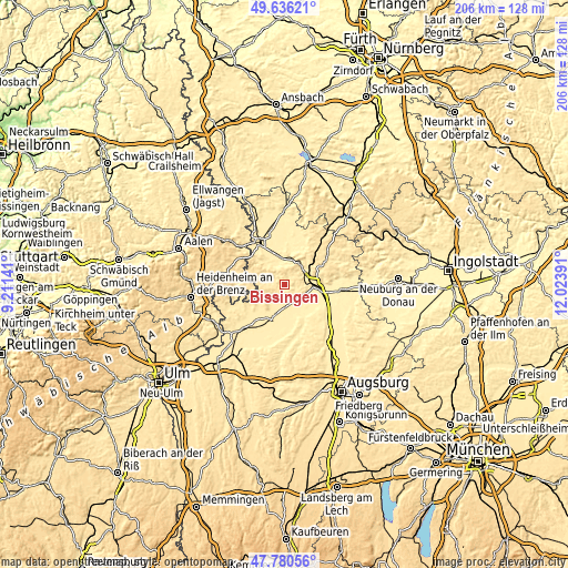 Topographic map of Bissingen