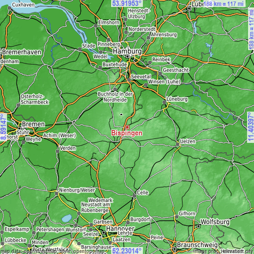 Topographic map of Bispingen