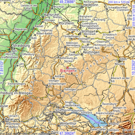 Topographic map of Bisingen