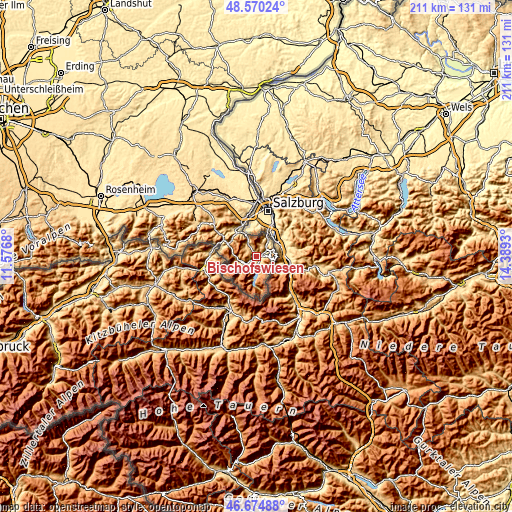 Topographic map of Bischofswiesen