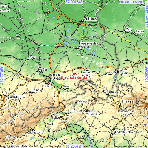 Topographic map of Bischofswerda