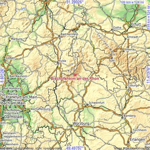 Topographic map of Bischofsheim an der Rhön