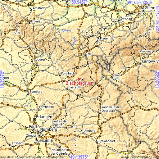 Topographic map of Bischofsgrün