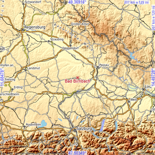 Topographic map of Bad Birnbach