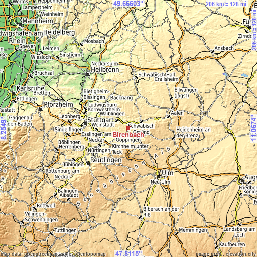 Topographic map of Birenbach