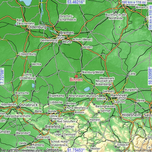 Topographic map of Binnen