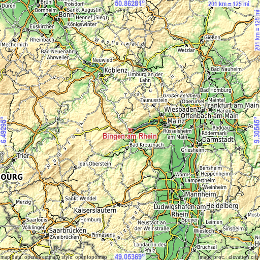 Topographic map of Bingen am Rhein